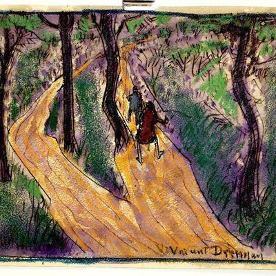 circa 1950's Watercolor/Pastel w/Sketch 12" x 9.5" Signed Vincent Drennan #002