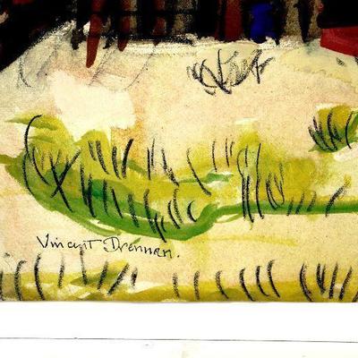 1940's Watercolor/Pastel Painting Signed Vincent Drennan 24" x 18" #103