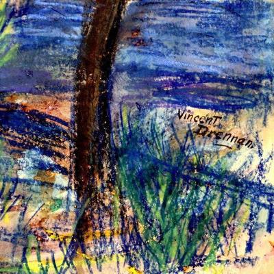 circa 1940's Pastel/Watercolor 24" x 18" Signed Vincent Drennan #068