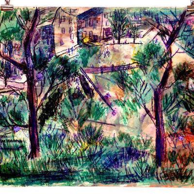 circa 1940's Pastel/Watercolor 24" x 18" Signed Vincent Drennan #026