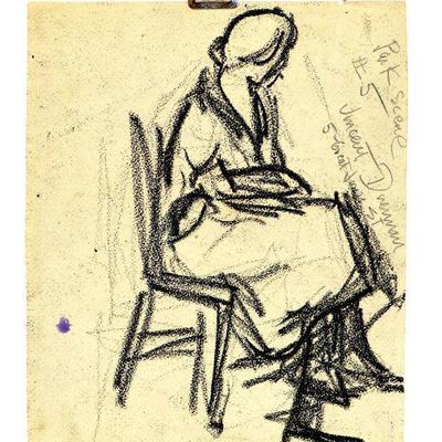 circa 1950's Watercolor/Pastel w/Sketch 12" x 9.5" Signed Vincent Drennan #002