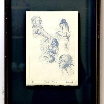 Vintage Lithograph "Figure Study" LE #4/15 Signed Framed in Shadow Box