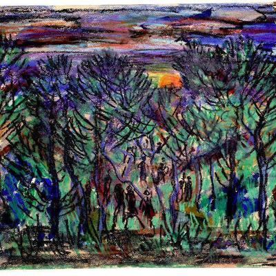 1940's Pastel/Watercolor Painting 24" x 18" Signed Vincent Drennan #036