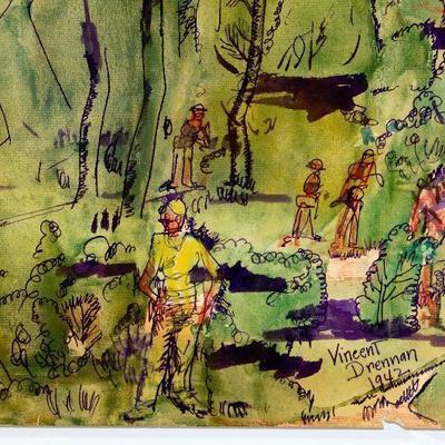 circa 1942 Watercolor 24" x 18" Signed Vincent Drennan #067