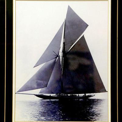 Art Photo Vintage Sailboat Framed into Modern Chrome Finish Frame 