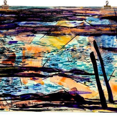 circa 1952 Watercolor 24" x 18" Signed Vincent Drennan #024