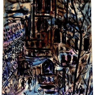 circa 1950 Watercolor 24" x 18" Signed Vincent Drennan #029