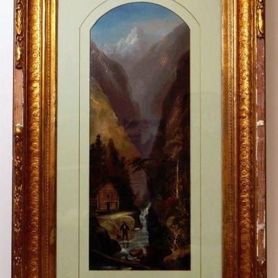 Antique Oil Painting on Canvas Signed Framed 22" x 37"