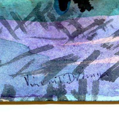 circa 1940's Watercolor 14" x 10.5 Signed Vincent Drennan #015