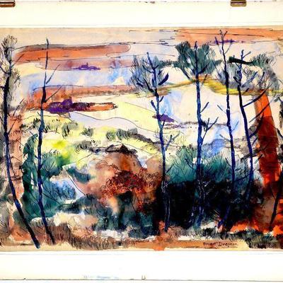 circa 1950's Watercolor 24" x 18" Signed Vincent Drennan #019