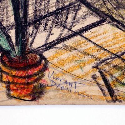 circa 1950's Pastel 12" x 11" Painting Signed Vincent Drennan #004