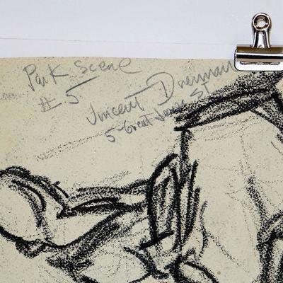 circa 1950's Watercolor/Pastel w/Sketch 12" x 9.5" Signed Vincent Drennan #002