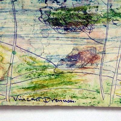circa 1940's Watercolor 10" x 9" Signed Vincent Drennan #007