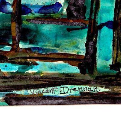 c. 1955 Watercolor Painting Signed Vincent Drennan 24" x 18" #101