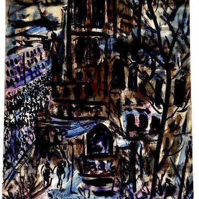 circa 1950 Watercolor 24" x 18" Signed Vincent Drennan #029