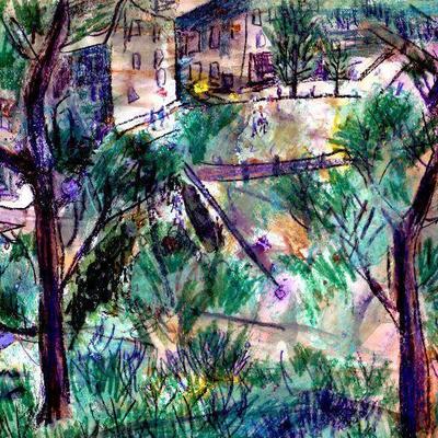 circa 1940's Pastel/Watercolor 24" x 18" Signed Vincent Drennan #026