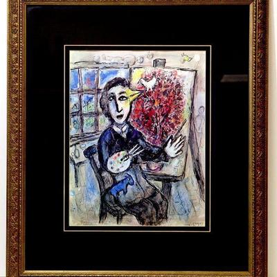 Marc Chagall (1887-1985) La Peintre-Oiseau Vintage Offset Lithograph Framed