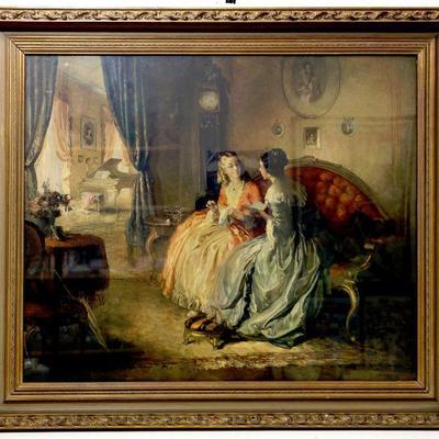 Louis JAMBOR (1884-1955) Vintage VICTORIAN Print "His Letter" Framed 31 x 36