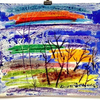 circa 1940's Watercolor Painting 17" x 14" Signed Vincent Drennan #013