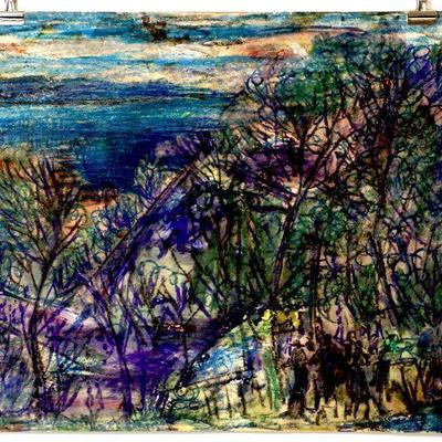 circa 1940's Pastel/Watercolor 24" x 18" Signed Vincent Drennan #074