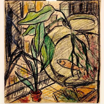 circa 1950's Pastel 12" x 11" Painting Signed Vincent Drennan #004