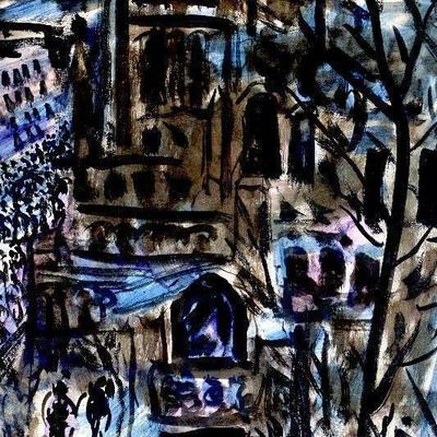 circa 1950 Watercolor 24" x 18" Signed Vincent Drennan #029