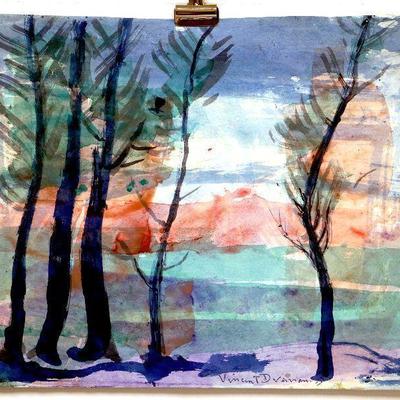 circa 1940's Watercolor 14" x 10.5 Signed Vincent Drennan #014