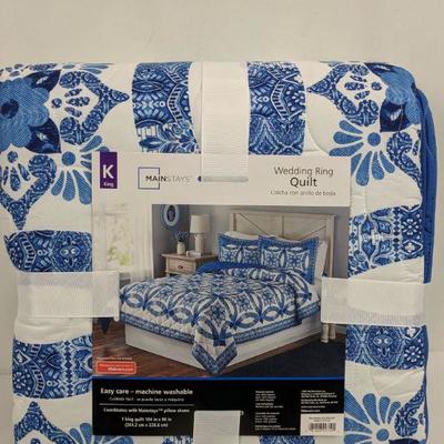 Mainstays Wedding Ring Quilt, King, Blue/White - New