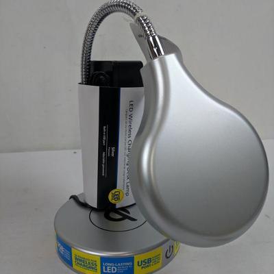 Mainstays LED Wireless Charging Desk Lamp, Silver - New