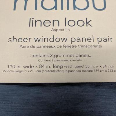 Malibu Sheer Window Panel Pair, Linen Look, Blue, 55