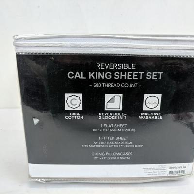Reversible Sheet Set, Beige, Cal King, 500 Thread Count - New