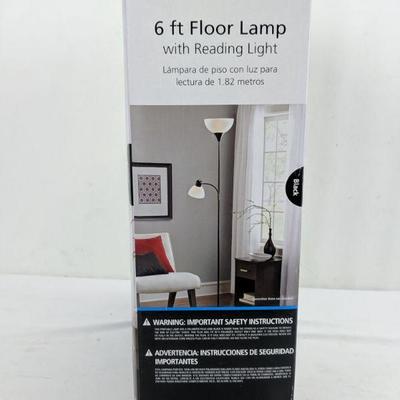 Mainstays 6 ft Floor Lamp, Black FInish/White Shade - New