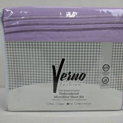 Veino Fashion Embroidered Microfiber Sheet Set, Lilac, Full - New