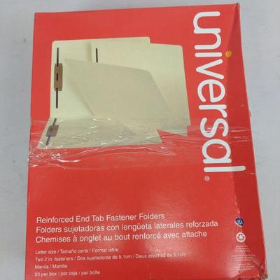 Universal Reinforced End Tab Fastener Folders, 50 - New