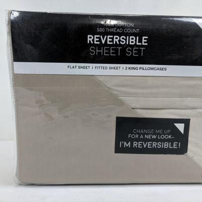 Reversible Sheet Set, Beige, Cal King, 500 Thread Count - New