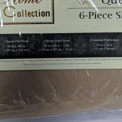 Home Collection Queen 6-Piece Sheet Set, 1500 Thread Count, Tan - New