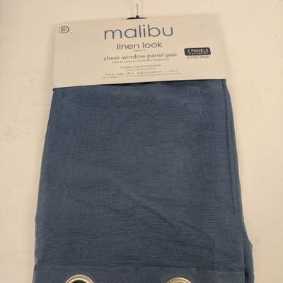 Malibu Sheer Window Panel Pair, Linen Look, Blue, 55