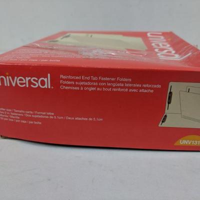 Universal Reinforced End Tab Fastener Folders, 50 Per Box - New