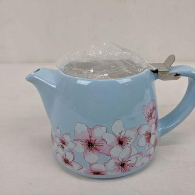 Blue/Pink Flower Teapot - New