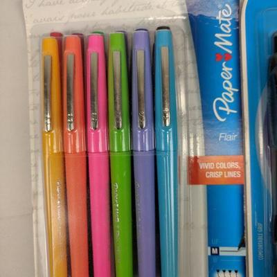 Paper Mate Flair & Profile Pens & 2 Sets of Mini Stickers & Shimmer Brush - New