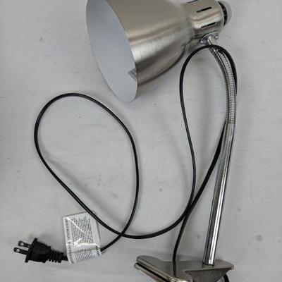 Adjustable Clip Light Desk Lamp, Brushed Nickel - New