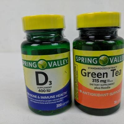 Spring Valley Pills: D3 Supplements 400 IU Softgels & Green Tea 315 MG - New
