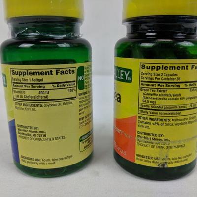 Spring Valley Pills: D3 Supplements 400 IU Softgels & Green Tea 315 MG - New