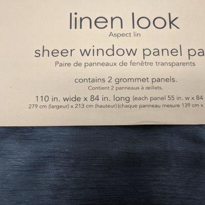 Malibu Sheer Window Panel Pair, Linen Look, 2 Panels, Blue, 110