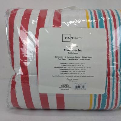 Mainstays Comforter 8 Piece Comforter Set, Colorful Stripe, Size Full - New