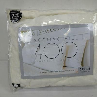 Notting Hill Queen Sheet Set, 400 Thread Count, Cream - New