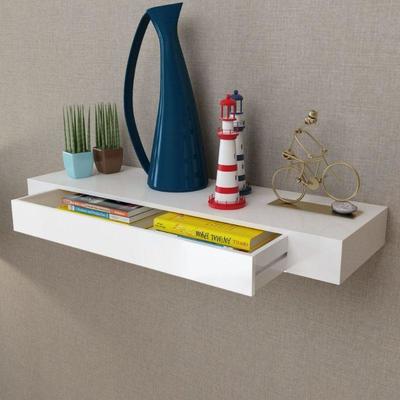 White Floating Wall Shelf Display Storage Shelf with Drawer Home Decor - New