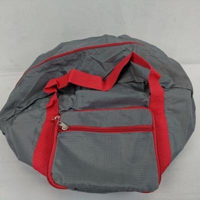 Foldable Duffle Bag, Gray/Red - New