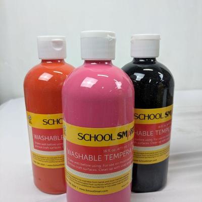 School Smart Washable Tempera Paint, Pints, 12pk, Various Colors - New