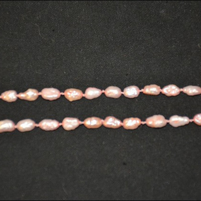 silver, seed pearl and pink agate necklace made by Joan Schwartz, 26